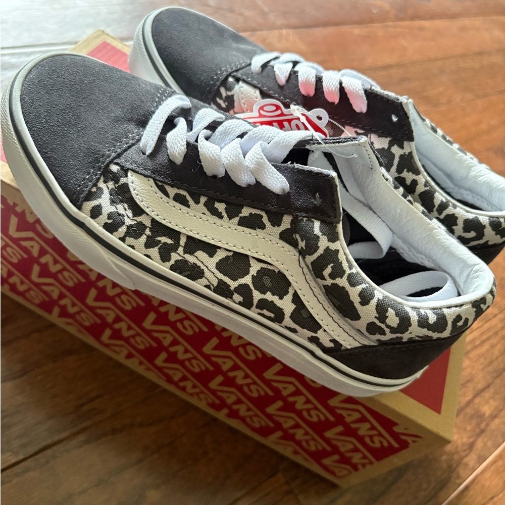 Vans Black and White Leopard Kids Sneakers